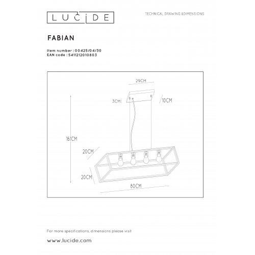 LUCIDE FABIAN Pendant 4xE27 Black závěsné svítidlo, lustr - obrázek