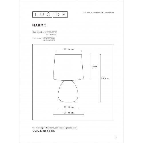 LUCIDE MARMO Table lamp E14/40W White stolní lampa - obrázek