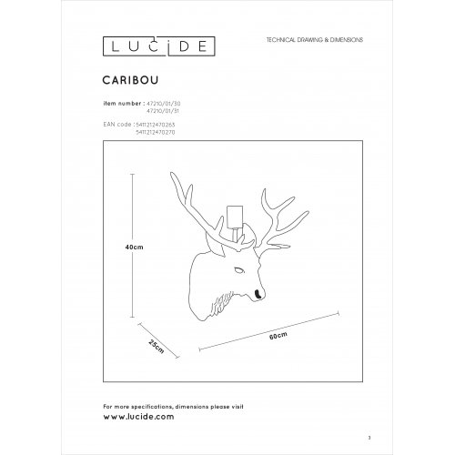 LUCIDE CARIBOU Wall Light E27/40W White nástěnné svítidlo - obrázek