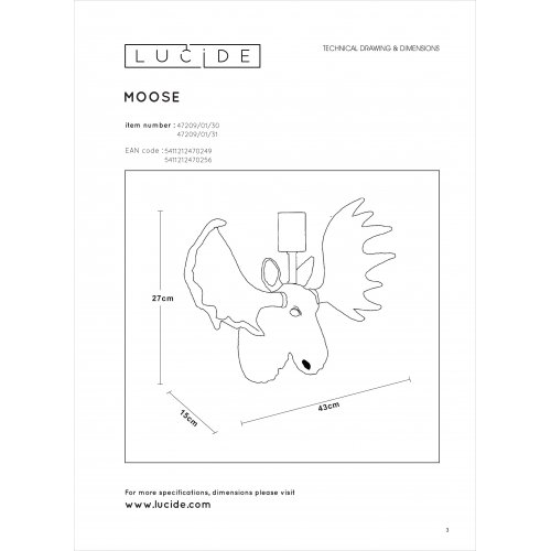 LUCIDE MOOSE Wall light E27/40W White nástěnné svítidlo - obrázek