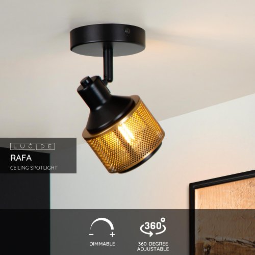 LUCIDE Lucide RAFA - Wall spotlight - 1xE14 - Black - obrázek