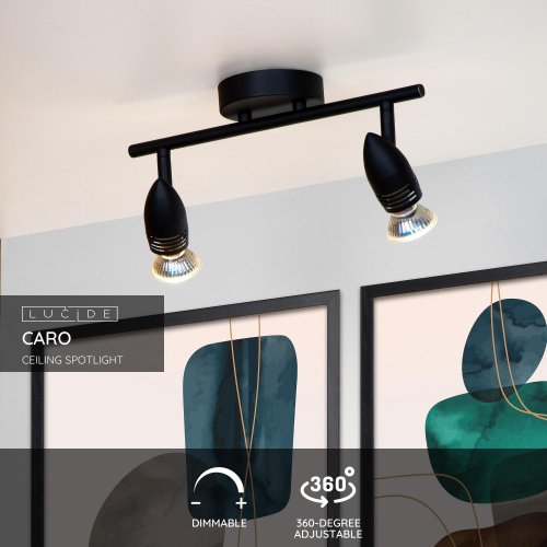LUCIDE Lucide CARO - Ceiling spotlight - 2xGU10 - Black - obrázek