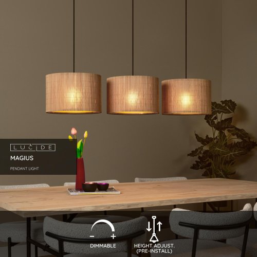 LUCIDE Lucide MAGIUS - Pendant light - 3xE27 - Light wood závěsné svítidlo, lustr - obrázek
