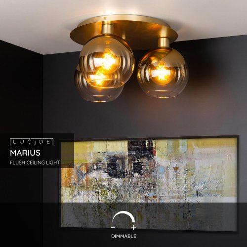 LUCIDE MARIUS Ceiling Light 3x E27 Satin Brass / Gold Gla - obrázek