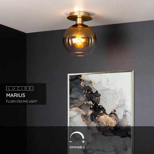 LUCIDE MARIUS Ceiling Light E27 Satin Brass / Gold Glass - obrázek