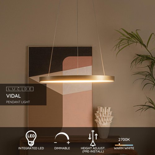 LUCIDE VIDAL Pendant Led 48W Matt Gold závěsné svítidlo, lustr - obrázek