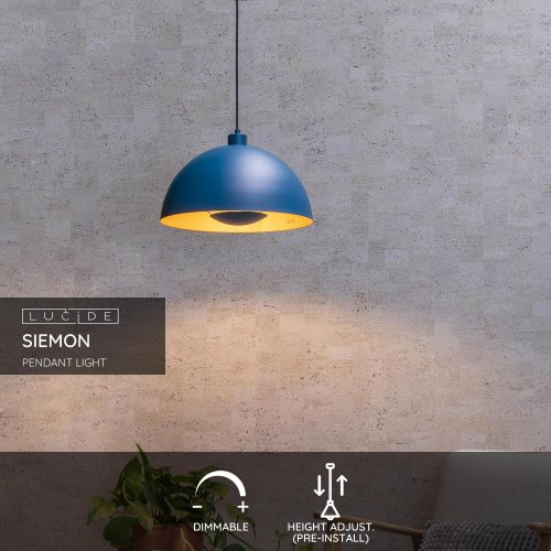 LUCIDE SIEMON Pendant Light E27/40W Petrol Blue závěsné svítidlo, lustr - obrázek