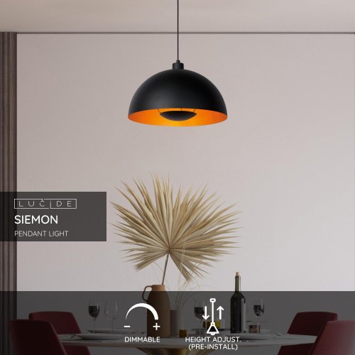 LUCIDE SIEMON Pendant Light E27/40W Black závěsné svítidlo, lustr - obrázek