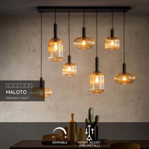 LUCIDE MALOTO Pendant 7x E27/40W Amber/Messing závěsné svítidlo, lustr - obrázek