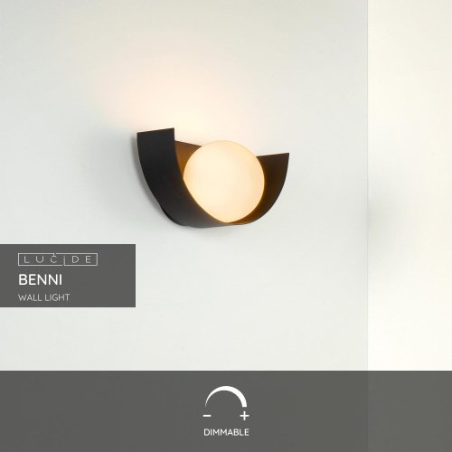 LUCIDE BENNI Wall Light G9/28W Black/Opal Glass nástěnné svítidlo - obrázek