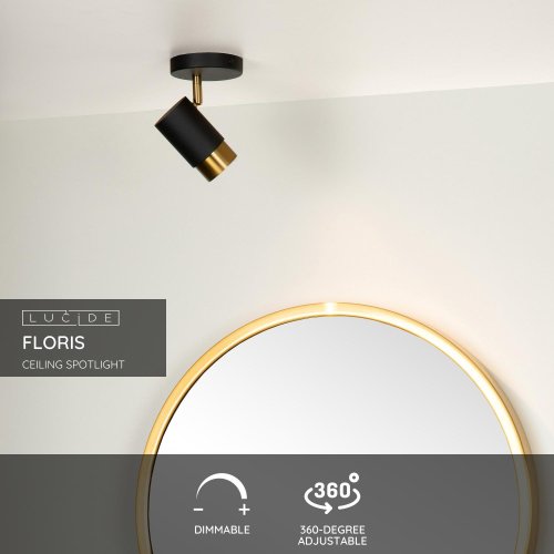 LUCIDE FLORIS Ceiling spotlight 1xGU10 Black/Satin brass - obrázek