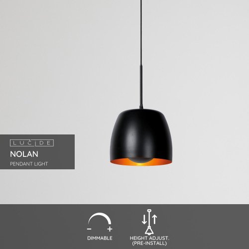 LUCIDE NOLAN Pendant E27 Black závěsné svítidlo, lustr - obrázek