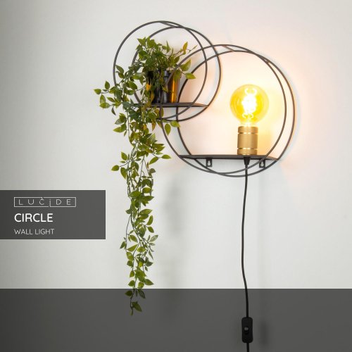 LUCIDE CIRCLE Wall Light E27/40W Black/Gold nástěnné svítidlo - obrázek