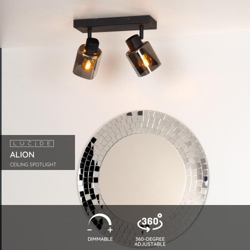 LUCIDE ALION Ceiling spot light 2x E14 Black/Smoke Glass - obrázek