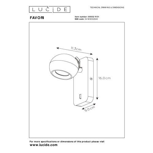 LUCIDE FAVORI Wall spot Gu10 White bodové svítidlo, bodovka - obrázek