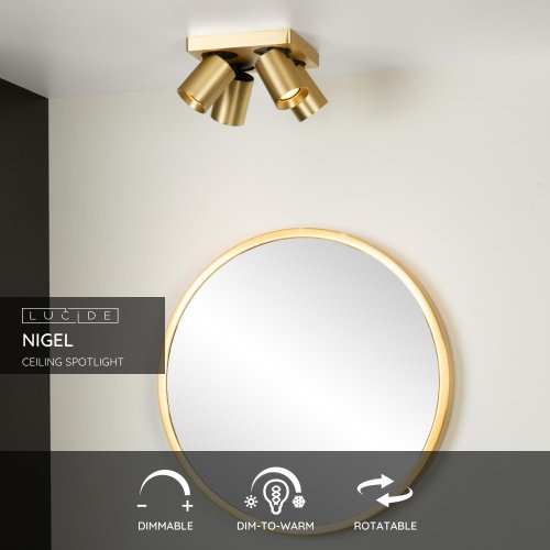 LUCIDE NIGEL Ceiling spotlight 4xGU10/5W DTW Satin Brass - obrázek