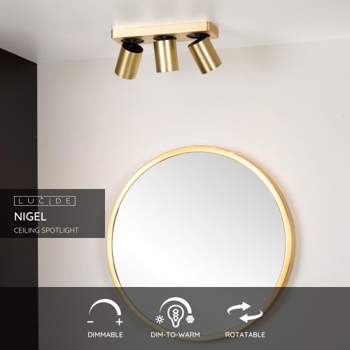 LUCIDE NIGEL Ceiling spotlight 3xGU10/5W DTW Satin Brass - obrázek