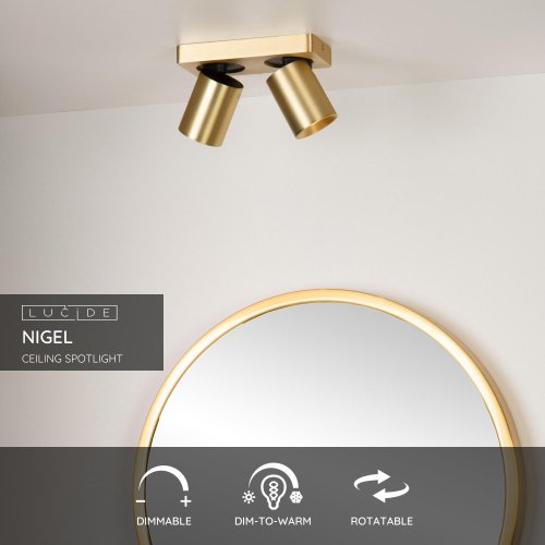 LUCIDE NIGEL Ceiling spotlight 2xGU10/5W DTW Satin Brass - obrázek
