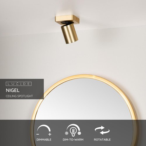 LUCIDE NIGEL Ceiling spotlight GU10/5W DTW Satin Brass - obrázek