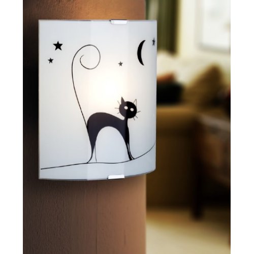 Brilliant 05910/75 přisazené na stěnu 1xE27 bílé sklo a kočka - obrázek