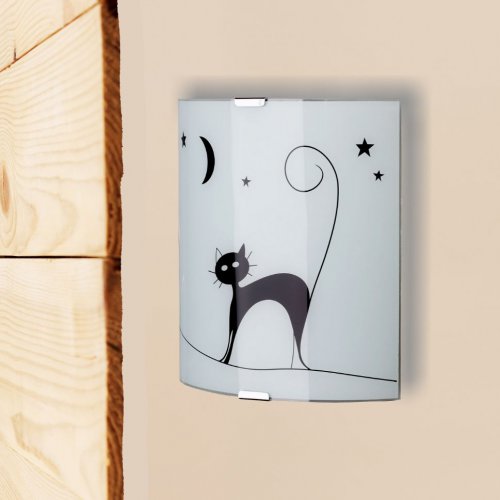 Brilliant 05910/75 přisazené na stěnu 1xE27 bílé sklo a kočka