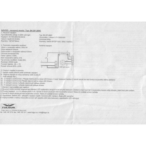 Nouzový modul  FULGUR BATTMAN EK-DF-268C + PCB LED 20W/4000K