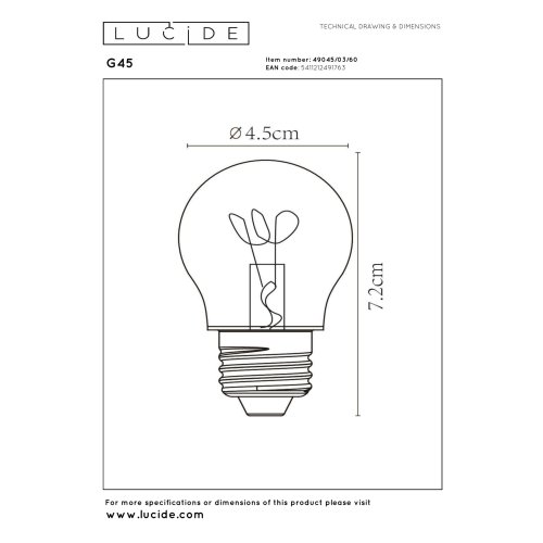 LUCIDE Lucide G45 - Filament bulb - D4,5 cm - LED Dim. - E27 - 1x3W 2700K - T žárovka, zářivka - obrázek
