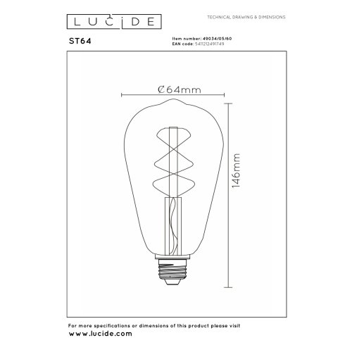LUCIDE Lucide ST64 - Filament bulb - ? 6,4 cm - LED Dim. - E27 - 1x4,9W 2700K žárovka, zářivka - obrázek