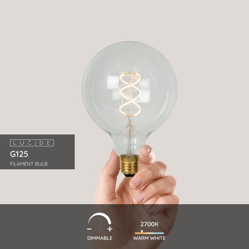 LUCIDE Lucide G125 - Filament bulb - D12,5 cm - LED Dim. - E27 - 1x5W 2700K - žárovka, zářivka - obrázek