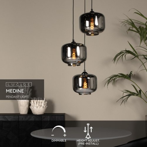 LUCIDE Lucide MEDINE - Pendant light - D46 cm - 3xE27 - Smoke Grey závěsné svítidlo, lustr - obrázek