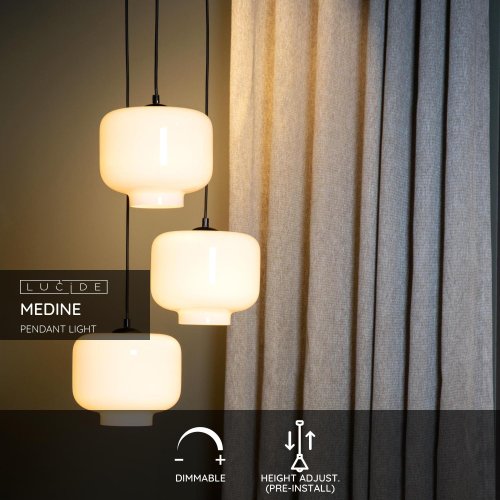 LUCIDE Lucide MEDINE - Pendant light - ? 46 cm - 3xE27 - Opal závěsné svítidlo, lustr - obrázek