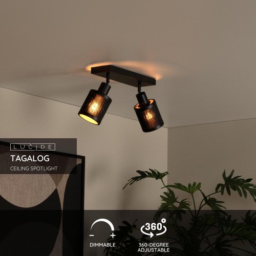 LUCIDE Lucide TAGALOG - Ceiling spotlight - 2xE27 - Black - obrázek