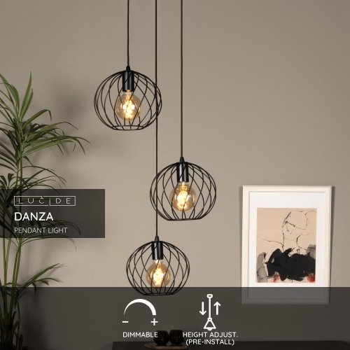 LUCIDE Lucide DANZA - Pendant light - ? 50 cm - 3xE27 - Black závěsné svítidlo, lustr - obrázek