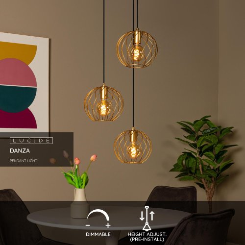 LUCIDE Lucide DANZA - Pendant light - D50 cm - 3xE27 - Matt Gold / Brass závěsné svítidlo, lustr - obrázek