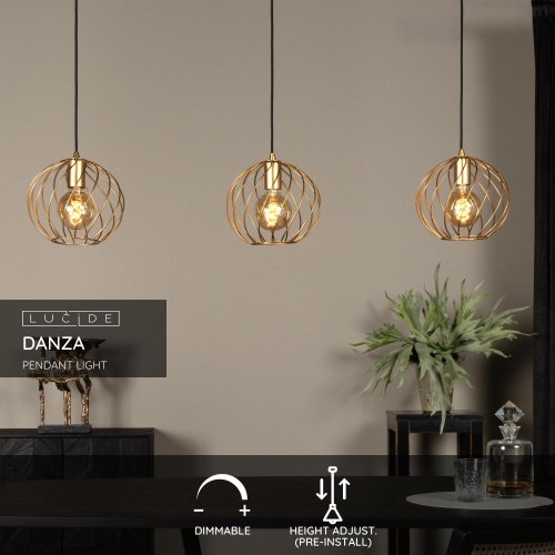 LUCIDE Lucide DANZA - Pendant light - 3xE27 - Matt Gold / Brass závěsné svítidlo, lustr - obrázek