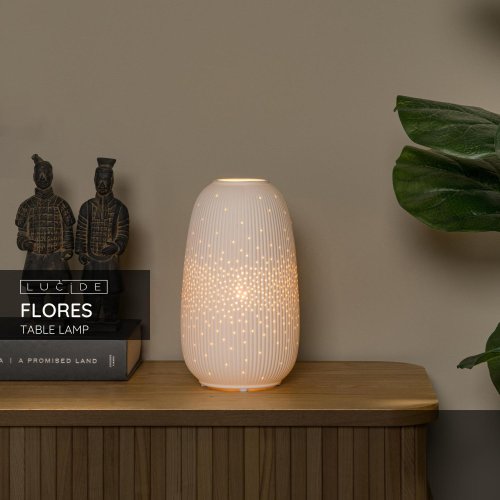 LUCIDE Lucide FLORES - Table lamp - ? 14,1 cm - 1xE14 - White stolní lampa - obrázek