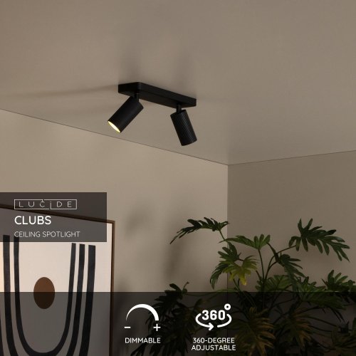 LUCIDE Lucide CLUBS - Ceiling spotlight - 2xGU10 - Black - obrázek