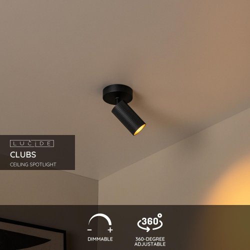 LUCIDE Lucide CLUBS - Ceiling spotlight - 1xGU10 - Black - obrázek