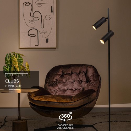 LUCIDE Lucide CLUBS - Floor lamp - 2xGU10 - Black stojací lampa - obrázek