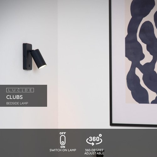 LUCIDE Lucide CLUBS - Wall spotlight - 1xGU10 - Black nástěnné svítidlo - obrázek
