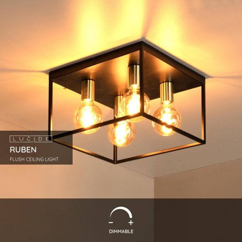 LUCIDE Lucide RUBEN - Flush ceiling light - 4xE27 - Black - obrázek