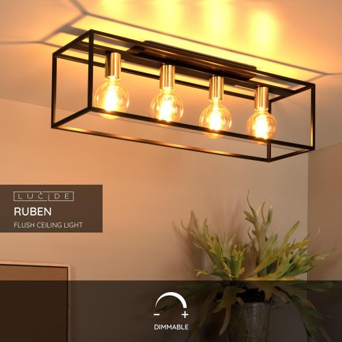 LUCIDE Lucide RUBEN - Flush ceiling light - 4xE27 - Black - obrázek