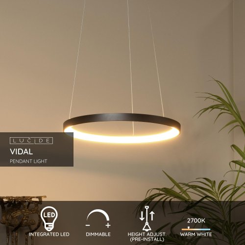 LUCIDE Lucide VIDAL - Pendant light - D58 cm - LED Dim. - 1x50W 2700K - Black závěsné svítidlo, lust - obrázek