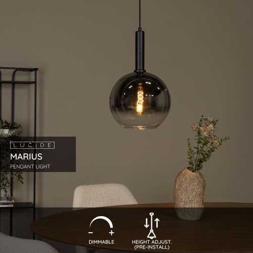 LUCIDE Lucide MARIUS - Pendant light - D30 cm - 1xE27 - Black závěsné svítidlo, lustr - obrázek