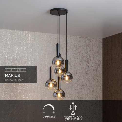 LUCIDE Lucide MARIUS - Pendant light - ? 55 cm - 5xE27 - Black závěsné svítidlo, lustr - obrázek