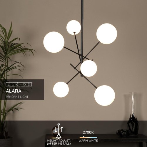 LUCIDE Lucide ALARA - Pendant light - D72 cm - LED - G4 - 6x1,5W 2700K - Blac závěsné svítidlo, lust - obrázek