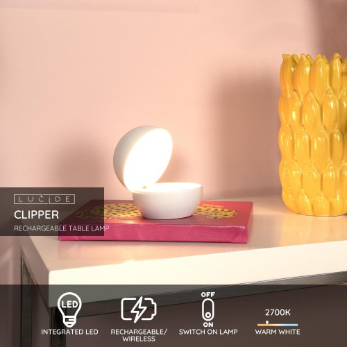 LUCIDE Lucide CLIPPER - Rechargeable Table lamp - Battery - D12 cm - LED - 1x stolní lampa - obrázek