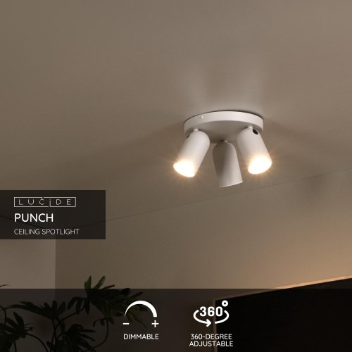 LUCIDE Lucide PUNCH - Ceiling spotlight - D21 cm - 3xGU10 - White - obrázek