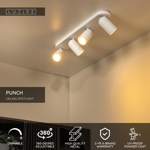 LUCIDE Lucide PUNCH - Ceiling spotlight - 4xGU10 - White - obrázek
