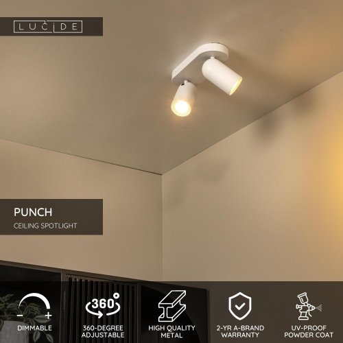 LUCIDE Lucide PUNCH - Ceiling spotlight - 2xGU10 - Black - obrázek